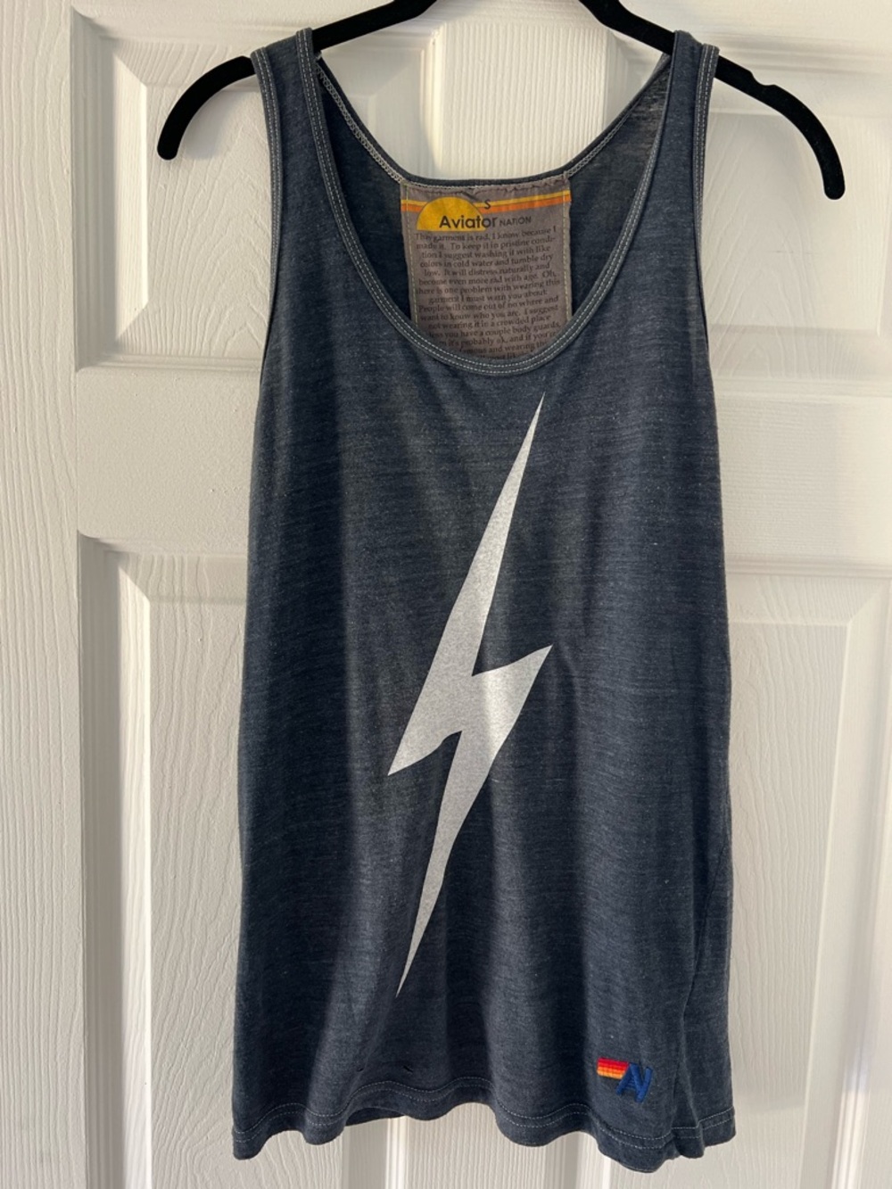 Aviator Nation Flash Lightning Bolt Tank Top Charcoal Gray Size S Distressed